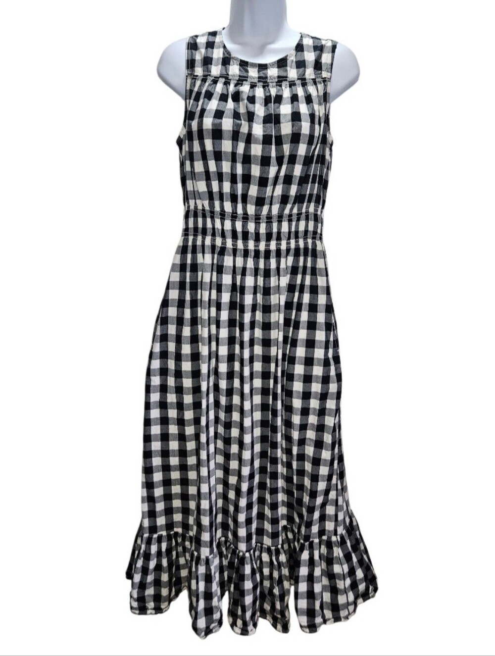 0211 A New Day Black White Gingham Maxi Dress Medium Cottagecore Ruffle Hem Fall